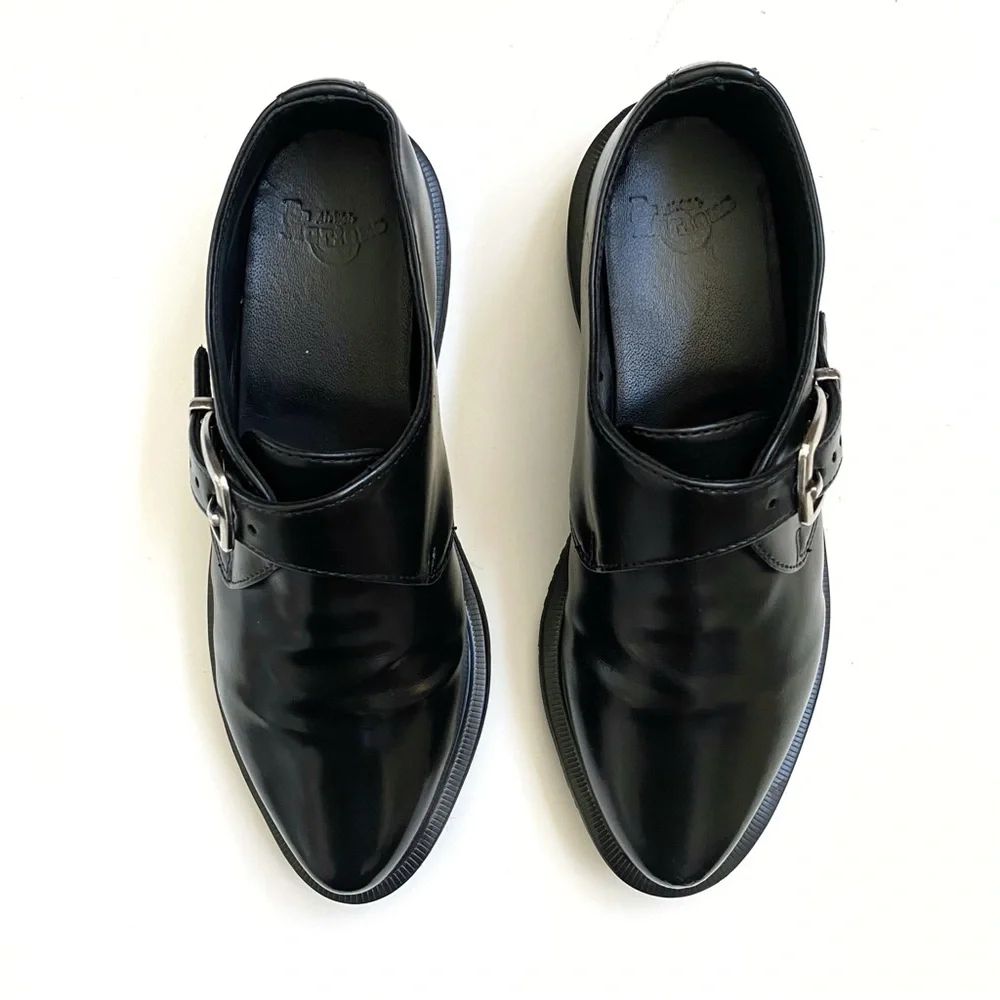 DR. MARTENS BLACK LEATHER MILLER SILVER BUCKLE DETAIL LOAFER DRESS SHOES - Picture 2 of 10